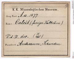 Etiketten zu Calcit (Fasriger Kalkstein) (NHMW-MIN-Aa1477)